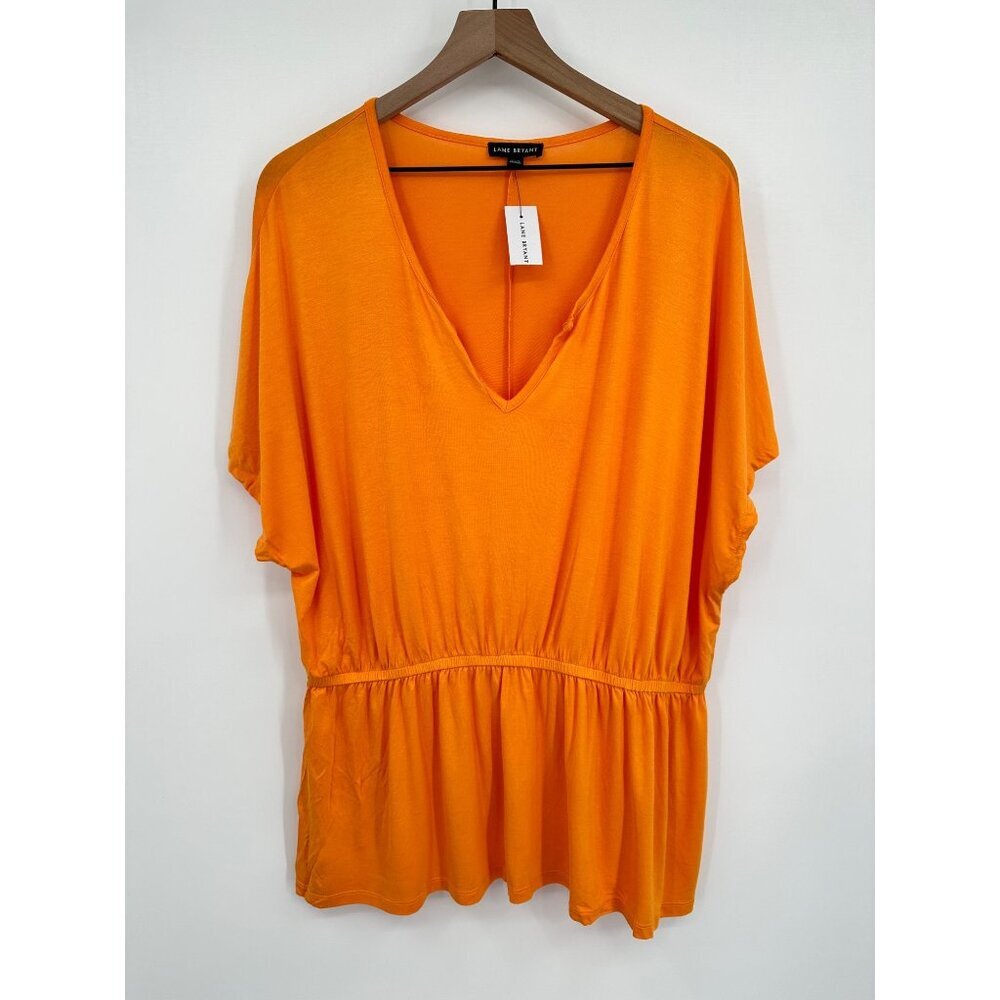 Lane Bryant Peplum Shirt Women 18/20 Orange V-Neck Dolman Sleeve Stretch NWT